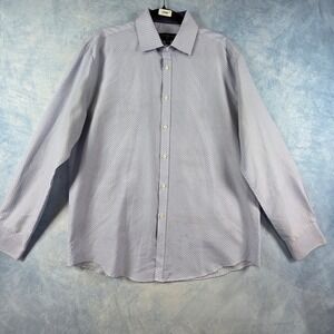 Society of Threads Slim Fit Dress Shirt Mens Large Blue White‎ Geometric Print L